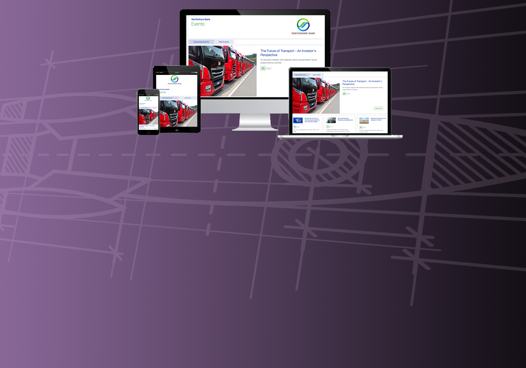 Mac, tablet and iphone displaying seatrobot event website