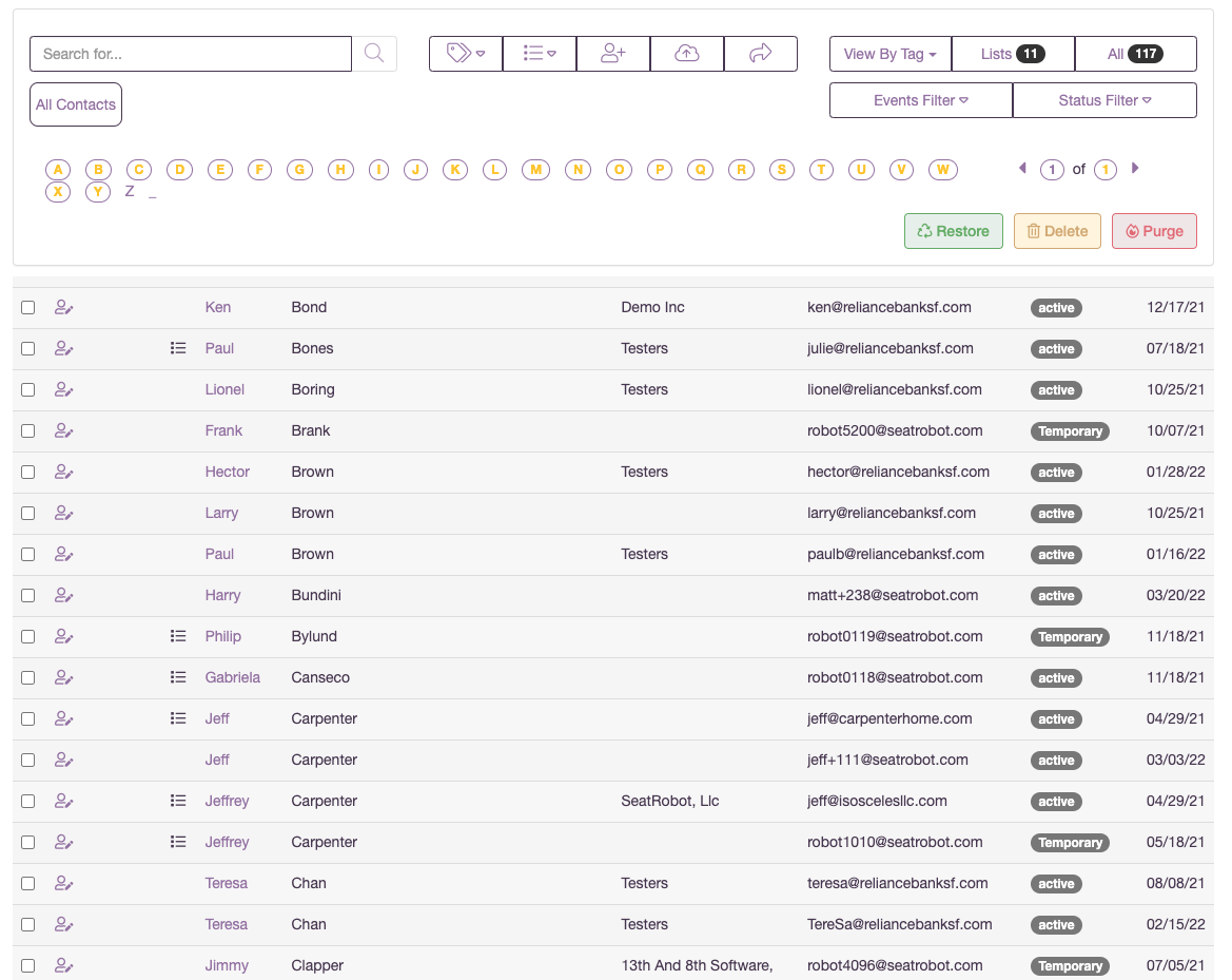 Example contacts database