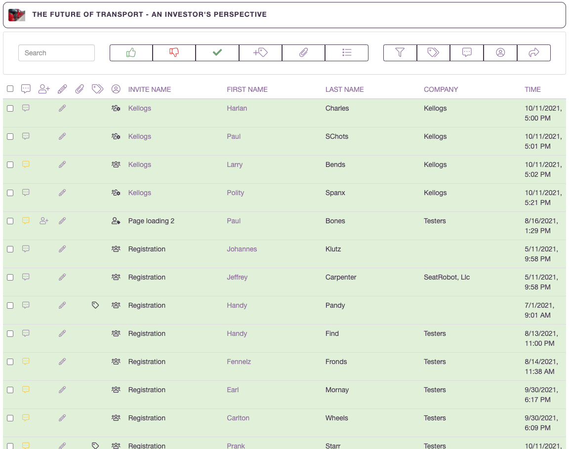 Example guest management page