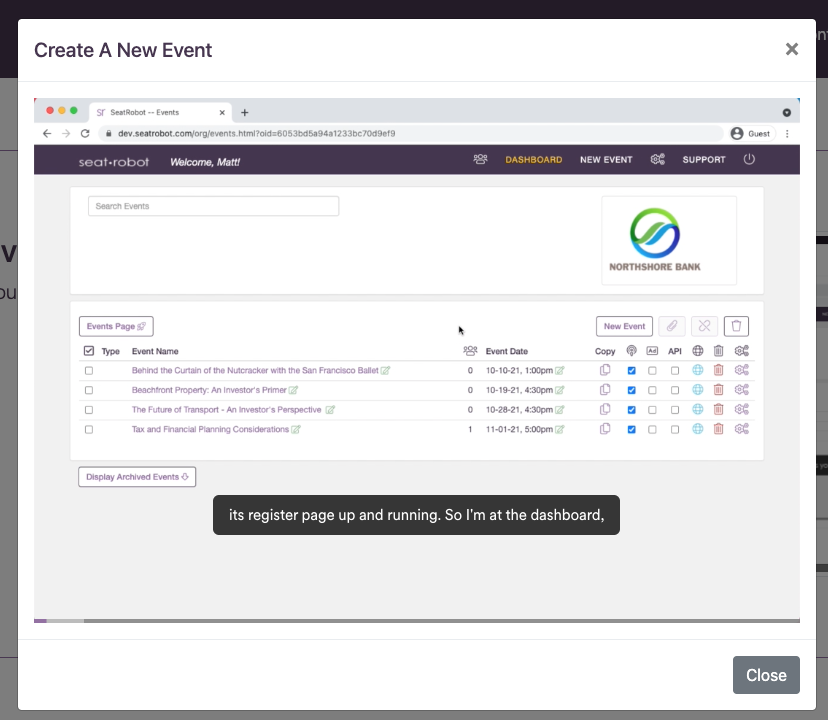 Click for event setup video