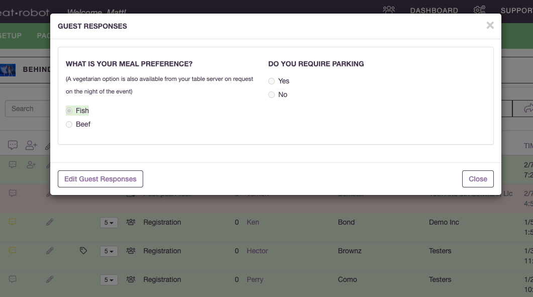 Example guest management page